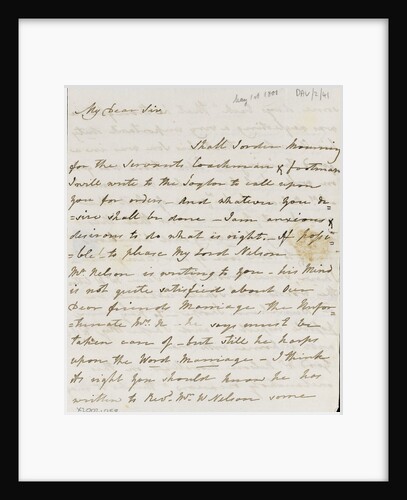 Letter from Lady Nelson to Alexander Davison, front page by Lady Frances Nelson