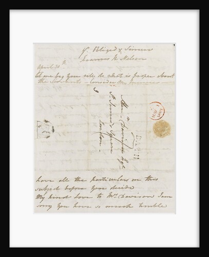 Letter from Lady Nelson to Alexander Davison, back page by Lady Frances Nelson