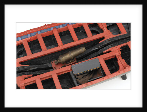 French gunboat, detail showing cannon stowed on bottom boards and box of rifles by unknown