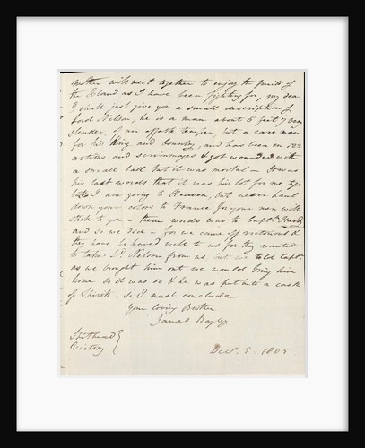Letter from James Bagley sailor on the  Victory at Trafalgar, to his sister reporting on the battle. by James Bagley