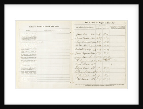 'Cutty Sark' official logbook (1869), list of crew and report of character by unknown
