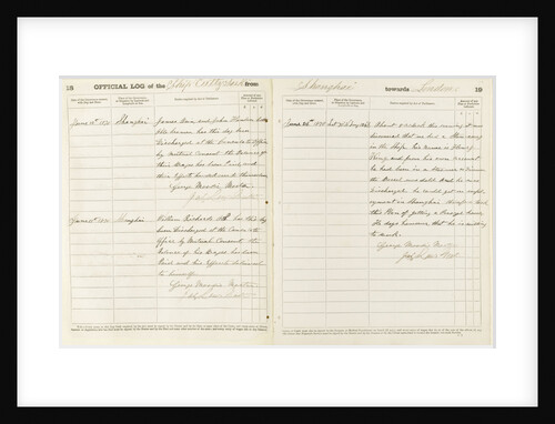 'Cutty Sark' official logbook (1869), log of occurrences by unknown