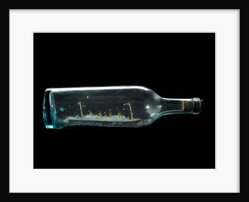 A model of the liner 'Titanic' (1912) in a blue-tinted, glass bottle by E.P.de Groot