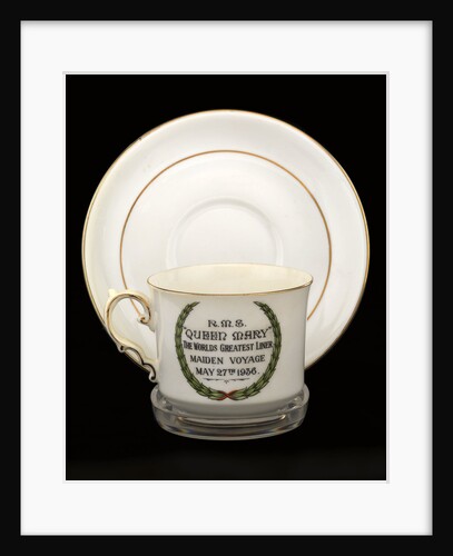 Cup and saucer commemorating the maiden voyage of  RMS 'Queen Mary' by John Aynsley & Sons Ltd.