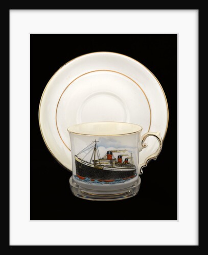 Cup and saucer commemorating the maiden voyage of  RMS 'Queen Mary' by John Aynsley & Sons Ltd.