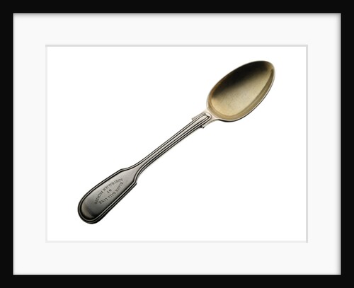 Electroplated teaspoon with a gilt bowl and a threaded edge, engraved on top of the handle 'BLACK BALL LINE OF AUSTRALIAN PACKETS' by Elkington & Co. Ltd.