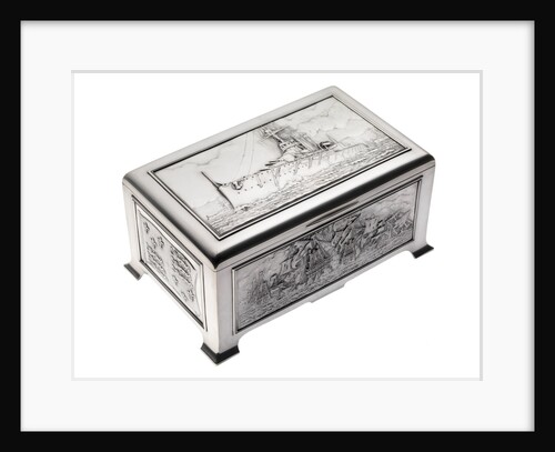 Silver cigarette box, commemorating the Battleship HMS 'King George V' (1911), given to King George V (1865-1936) by his mother Queen Alexandra (1844-1925) by Peter Carl Faberge