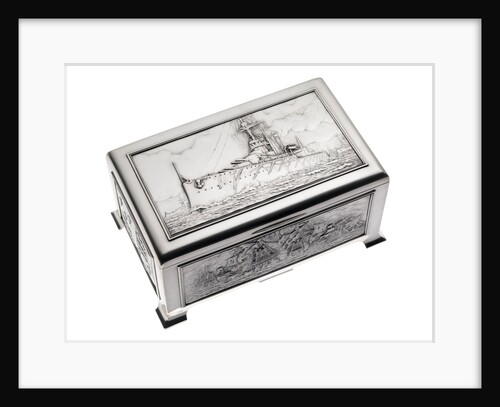 Silver cigarette box, commemorating the Battleship HMS 'King George V' (1911), given to King George V (1865-1936) by his mother Queen Alexandra (1844-1925) by Peter Carl Faberge