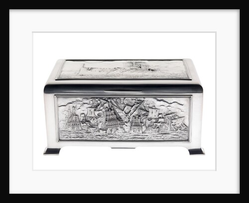 Silver cigarette box, commemorating the Battleship HMS 'King George V' (1911), given to King George V (1865-1936) by his mother Queen Alexandra (1844-1925) by Peter Carl Faberge