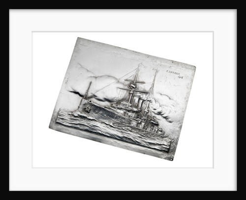 Silver electrotype plaque of battleship HMS 'Glory', dated 1908 by Frank Lutiger