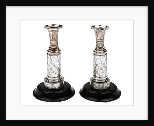 One of a pair of matching Sheffield plate candlesticks commemorating the victories of Admirals Richard Howe, John Jervis, Adam Duncan and Horatio Nelson by unknown