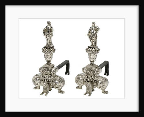 Pair of silver firedogs from the collection of King Charles II by unknown