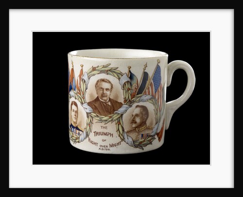 White mug commemorating World War I victory by Grimwades Ltd.