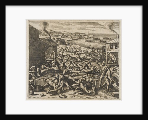 Virginia; Indians slaughtering the English near Jamestown by Gottfried
