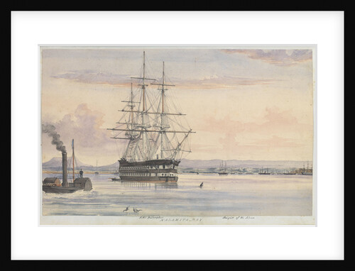 Watercolour of the 'Bellerophon' at Kalamita Bay, Heights of the Alma, September 1854 from the logbook of HMS 'Trafalgar' kept by Captain Hereford by Edward William Hereford