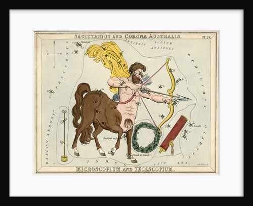 Constellation card, Urania's mirror, Sagittarius and Corona Australis by Sidney Hall