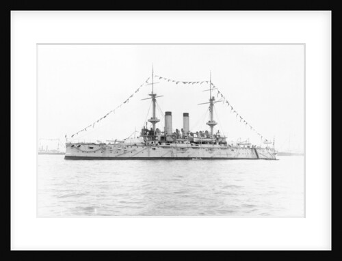 Japanese battleship HIJMS 'Fuji' (1896) anchored at Spithead and dressed overall by unknown