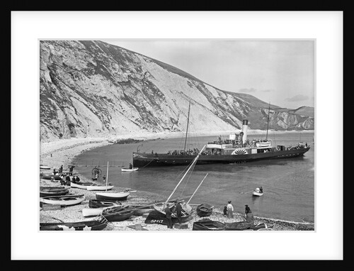 Paddlesteamer Victoria preparing to beach and land passengers at Lulworth Cove, Dorset by Francis Frith & Co.