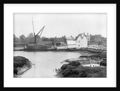 St. Osyth, Essex, the river with hay laden spritsail barge and village by unknown