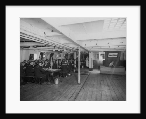 HMS 'Warspite' (1893) the boys' messdeck during meal time by unknown