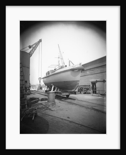 PGML 16 (1936) (Palestine Government Motor Launch) on a cradle outside the shipwright's shop at Woolston, being prepared for shipment to Palestine by unknown