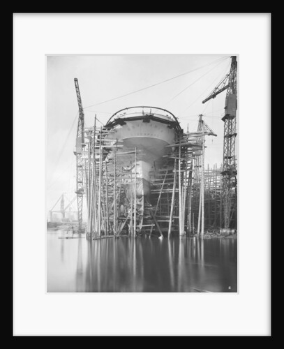 Stern view of the passenger liner 'Aquitania' (1914) on the stocks by Bedford Lemere & Co.