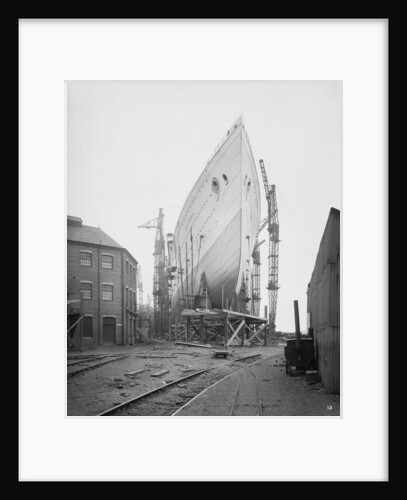 Bow view of the 'Aquitania' (1914) before launch by Bedford Lemere & Co.