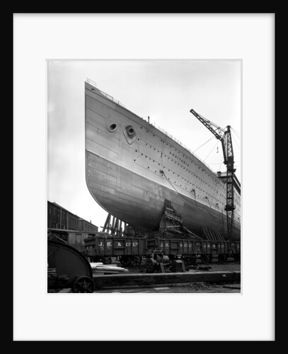 Bow view of the 'Aquitania' (1914) before launch by Bedford Lemere & Co.