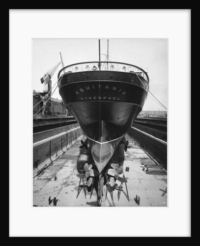 Stern view of the 'Aquitania' (1914) in drydock by Bedford Lemere & Co.