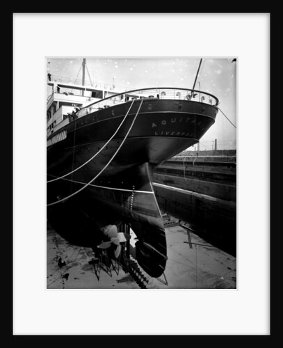 Stern view of the 'Aquitania' (1914) in drydock by Bedford Lemere & Co.