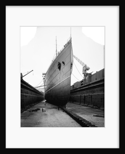 Bow view of the 'Aquitania' (1914) in drydock by Bedford Lemere & Co.