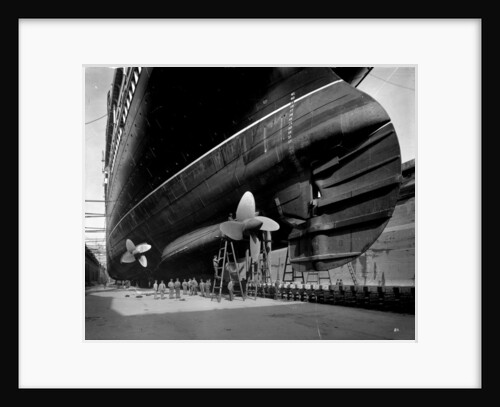 Stern view of the 'Aquitania' (1914) in drydock by Bedford Lemere & Co.
