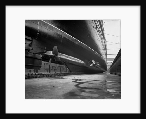 Stern view of the 'Aquitania' (1914) in drydock by Bedford Lemere & Co.