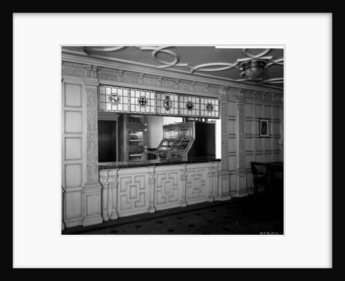 Serving window in the First Class Grill Room on the 'Aquitania' (1914) by Bedford Lemere & Co.