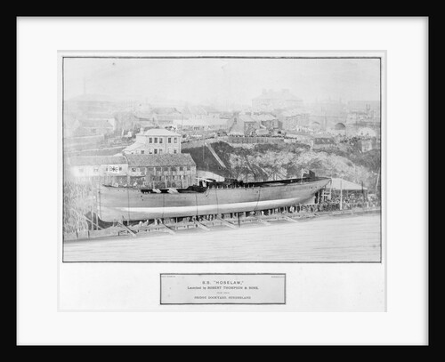 General view of the bridge yard, showing the steamer 'Hoselaw' (1883) on the ways on the day of her launch by unknown