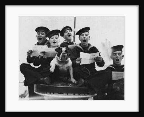 Warspite' boys singing, accompanied by the vessel's mascot by unknown