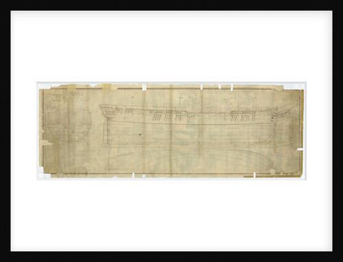 Plan showing the body plan, sheer lines, and longitudinal half-breadth for 'Leda' (1800), and later with alterations to 11 further vessels by Unknown