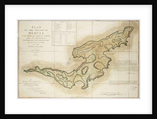 Plan of the Island of Bequia laid down by actual survey under the direction of the Honorable the Commissioners for the Sale of Lands in the Ceded Islands by John Byres Chief Surveyor 1776 by John Byres
