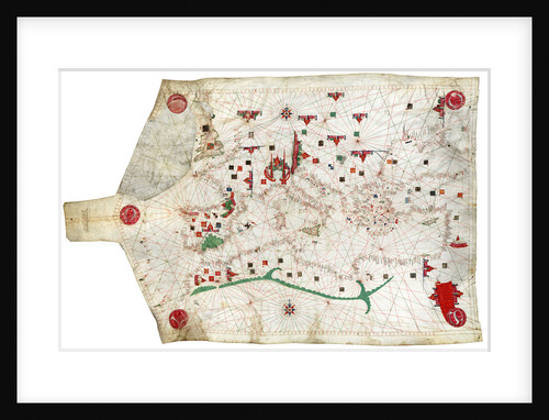 Portulan chart of Mediterranean Sea and NE Atlantic, this is the oldest portulan in the National Maritime Museum's collections by Jacopo Bertran