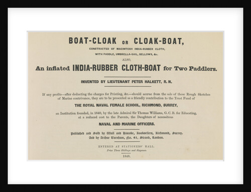 The Boat-cloak or cloak boat invented by Peter Halkett, R.N. by unknown