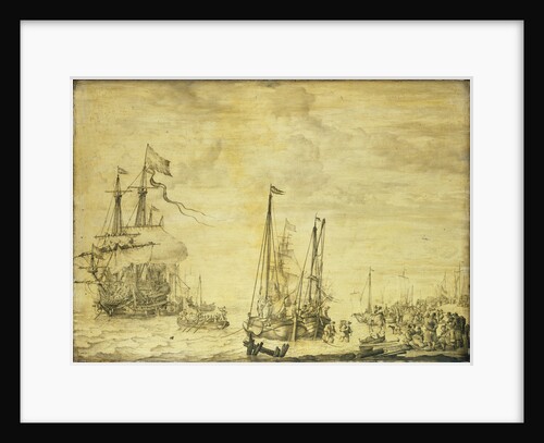 A Dutch flagship, thought to be the Eendracht at anchor close in by Willem van de Velde the Elder