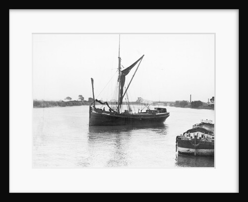 The 'Olive May' (1920), a port bow view of the barge stopped with sails furled by Anonymous