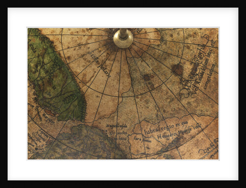 Terrestrial Globe, detail of the presumed location of the magnetic north pole by Gerard Mercator