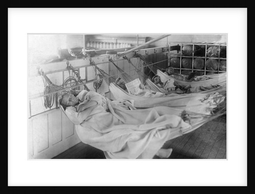 Photographic print of the crew of 'Vivid' (1891) in hammocks by unknown