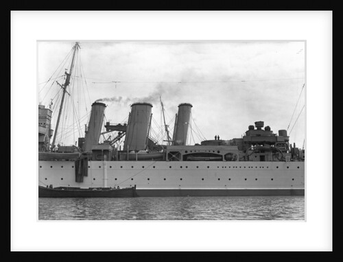 Heavy cruiser HMS 'Berwick' (1926), close up amidships by unknown