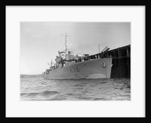 Photograph of starboard bow view of HMS 'Rhododendron' (1940) dated pre October 1942 alongside quay. Pendant K78. by unknown