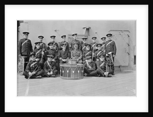 The Royal Marine Band with drums in the centre of the group on HMS 'Queen Elizabeth' (1913) by Commander Viscount Curzon