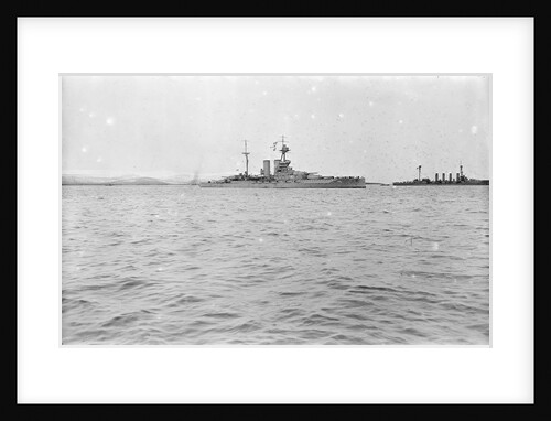 HMS Malaya (1915) in the foreground, armoured cruiser HMS Minotaur (1906) in the distance at anchor in Scapa Flow around February-April 1916 by Unknown