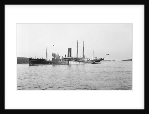 Fishery cruiser 'Muirchu' (Ih, 1908), ex 'Helga', with fishing vessels alongside by unknown