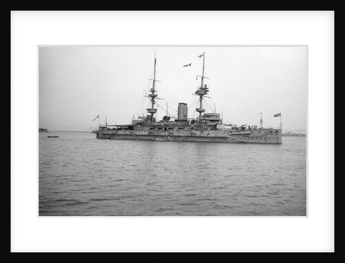 HMS 'Caesar' (1896), battleship, at anchor, awning rigged aft by unknown